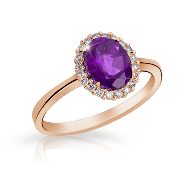 Zlatý zásnubní prsten DF 3520, růžové zlato, ametyst s diamanty 54