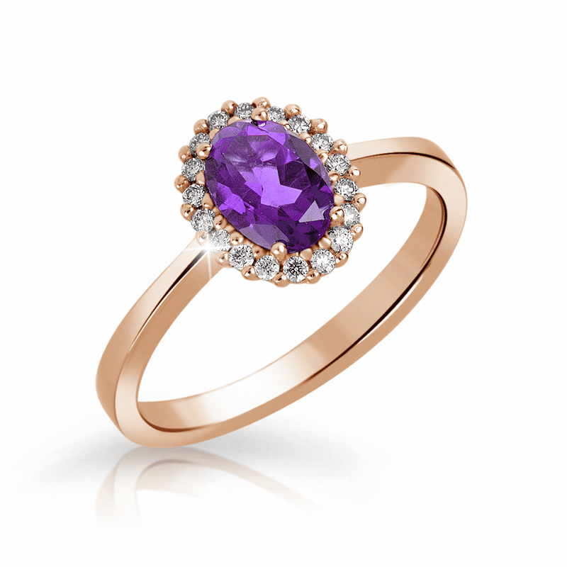 Zlatý zásnubní prsten DF 3519, růžové zlato, ametyst, brilianty 46