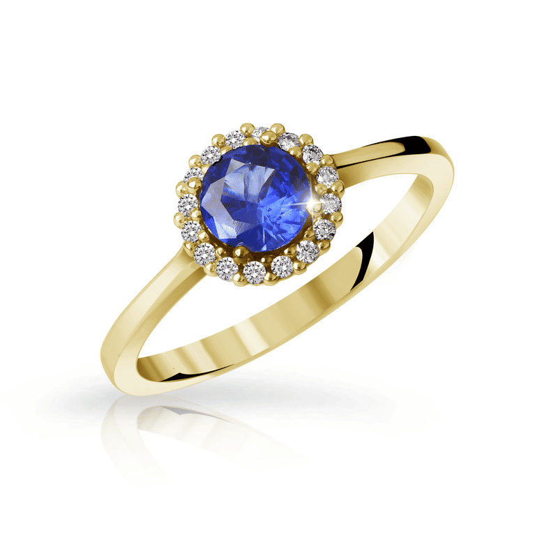 Zlatý zásnubní prsten DF 3647, žluté zlato, safír s diamanty 52