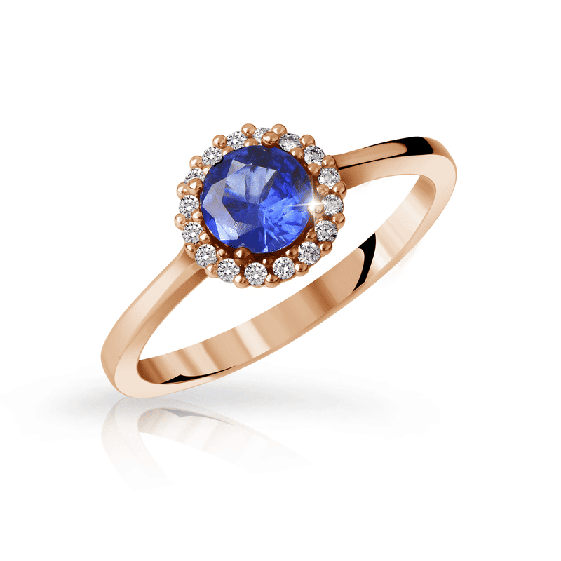 Zlatý zásnubní prsten DF 3647, růžové zlato, safír s diamanty 46
