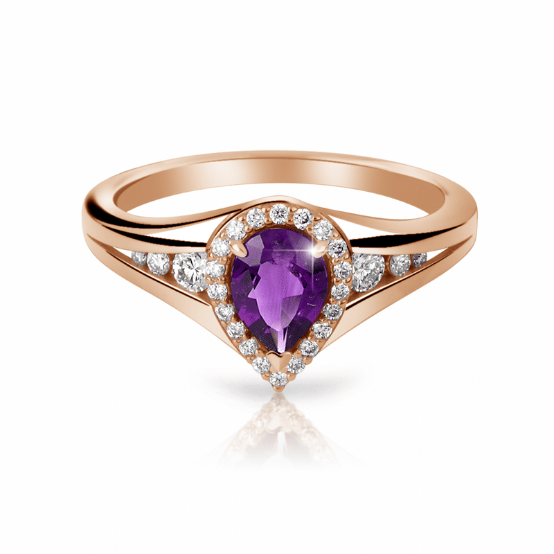 Zlatý dámský prsten DF 3459 z růžového zlata, ametyst s diamanty 64