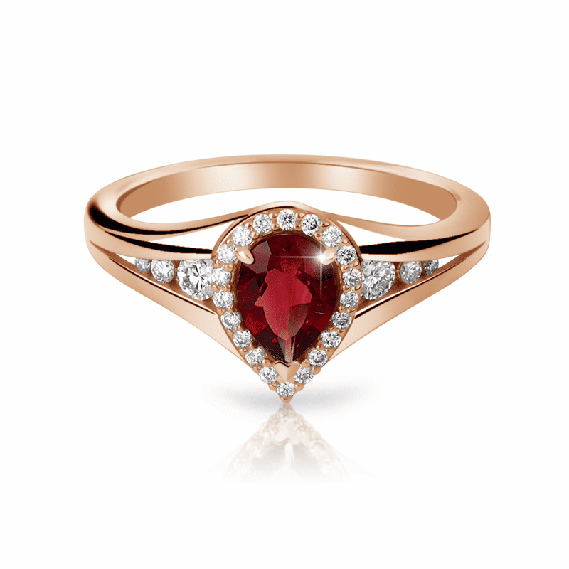 Zlatý dámský prsten DF 3459 z růžového zlata, almandin s diamanty 56