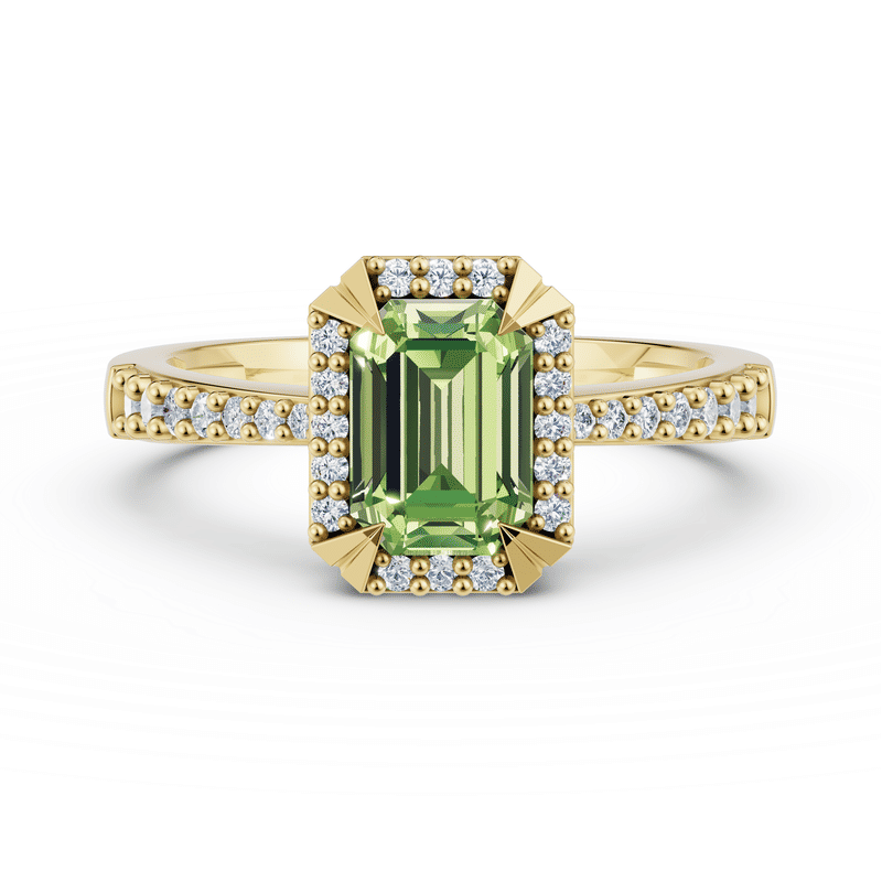 Zlatý dámský prsten DF 3464 ze žlutého zlata, peridot s diamanty 47