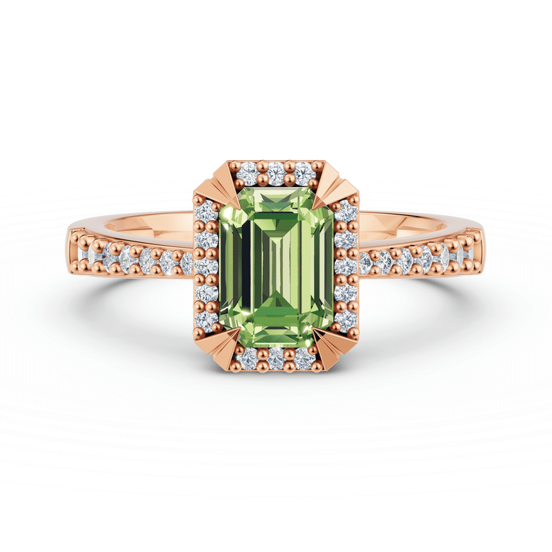 Zlatý dámský prsten DF 3464 z růžového zlata, peridot s diamanty 62