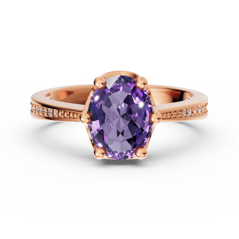 Zlatý zásnubní prsten DF 3362, růžové zlato, ametyst s diamanty 63