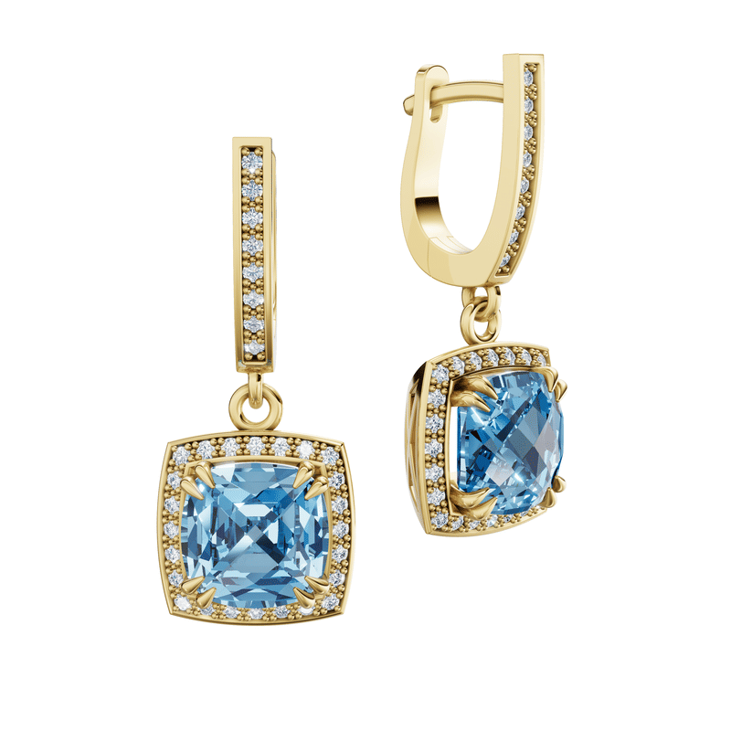 Náušnice DF 3412, žluté zlato s Blue Sky Topazem a diamanty