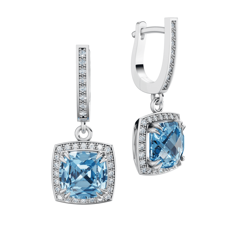 Náušnice DF 3412, bílé zlato s Blue Sky Topazem a diamanty
