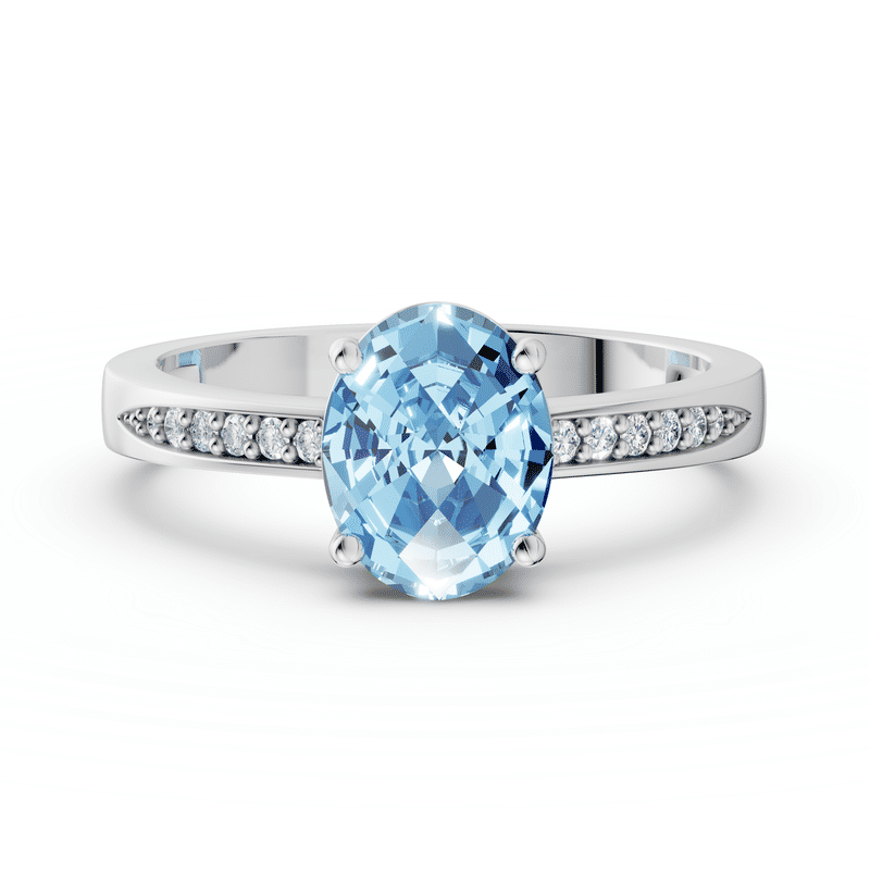 Zlatý dámský prsten DF 3384 z bílého zlata, s topazem Swiss Blue a diamanty 46