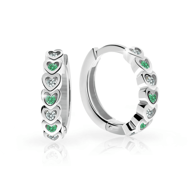 Dětské náušnice Danfil kroužky C3341 ze stříbra, s kamínky Emerald Green