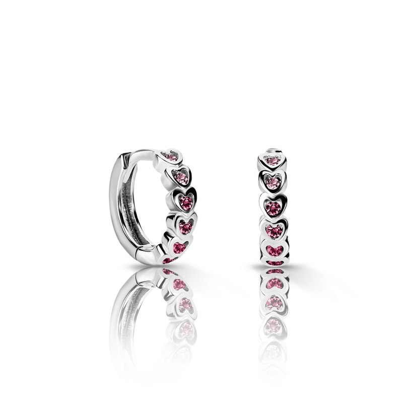 Dětské náušnice Danfil kroužky C3339 z bílého zlata, s červenými, malinovými a růžovými zirkony