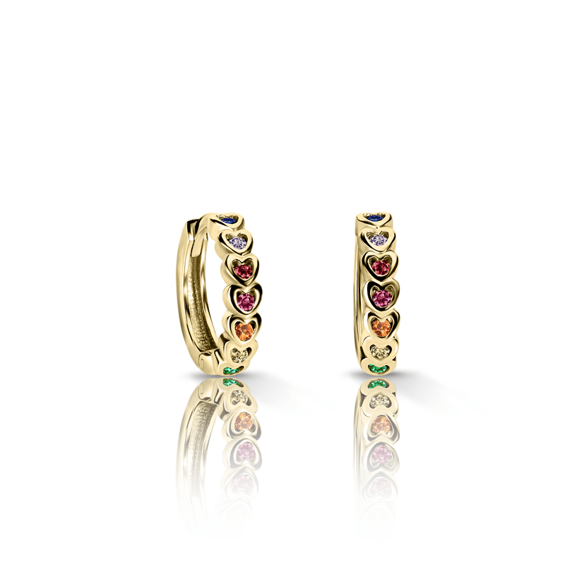 Dětské náušnice Danfil kroužky C 3340/G1 ze žlutého zlata, s duhovými zirkony