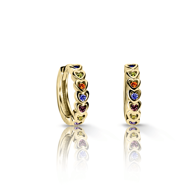 Dětské náušnice Danfil kroužky C 3341/G2 ze žlutého zlata, s duhovými zirkony