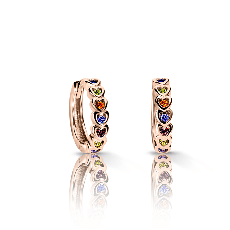 Dětské náušnice Danfil kroužky C 3341/G2 z růžového zlata, s duhovými zirkony